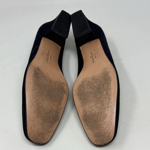 Salvatore Ferragamo Shoes Womens 6.5 B Blue Textured Suede Pumps Heels Italy - Picture 12 of 16